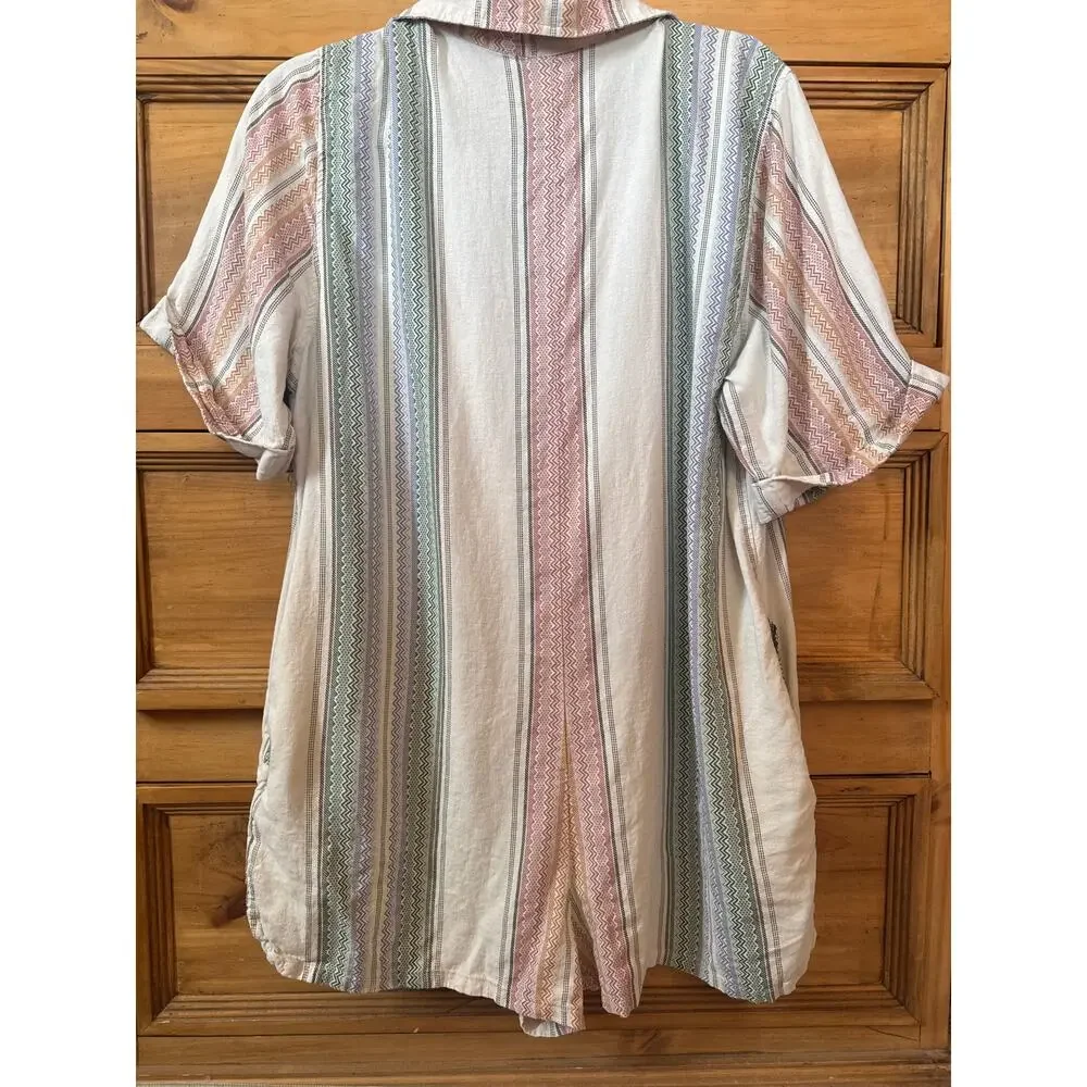Free People Pastel Striped Romper - Cream, Pink, Green